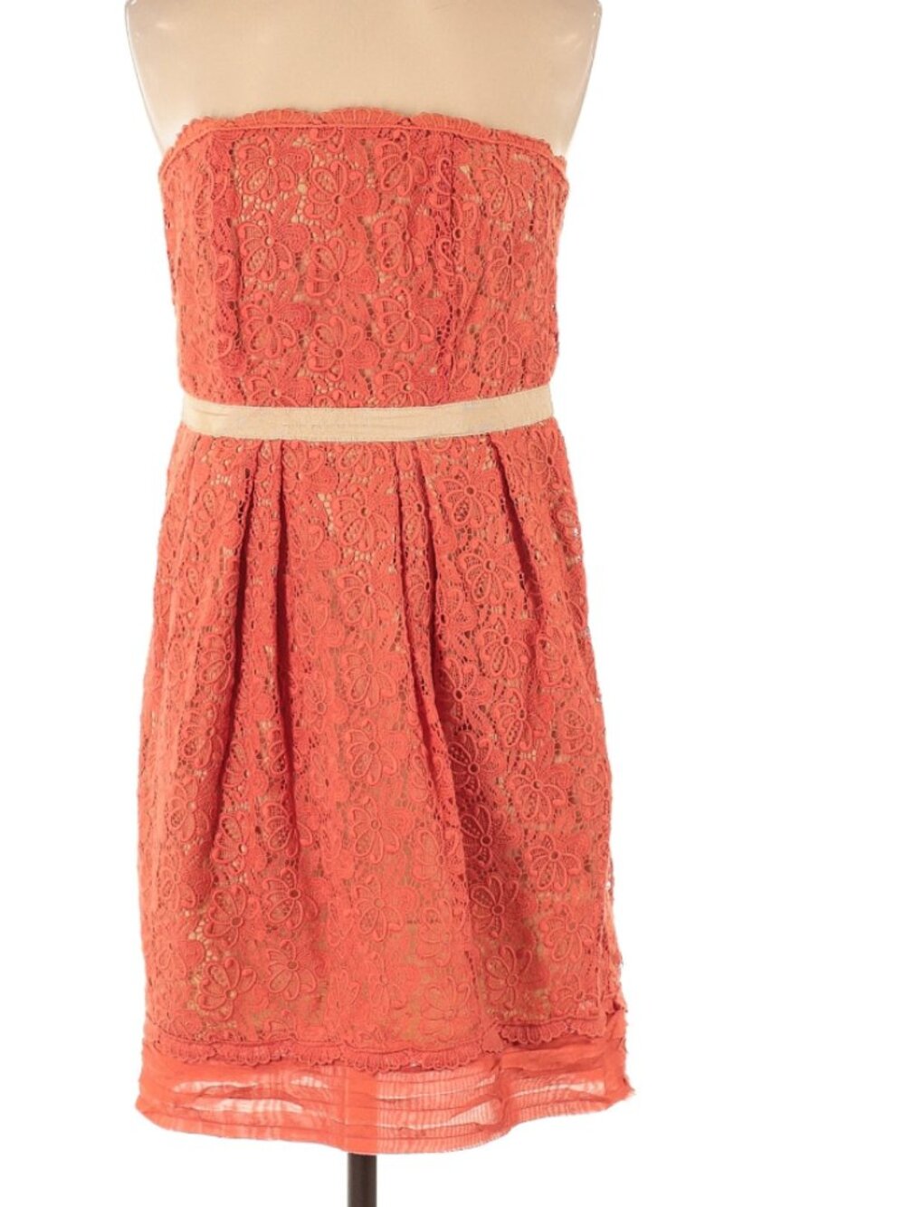 McGinn Strapless Coral Lace Cocktail Dress Size 8 Designer Floral Crochet Dress